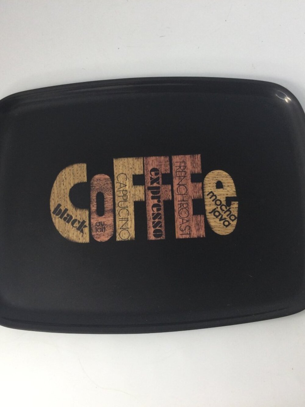 Vintage Couroc Black Melamine Cocktail Tray Inlayed Wood Coffee 11.5" x 9.5"